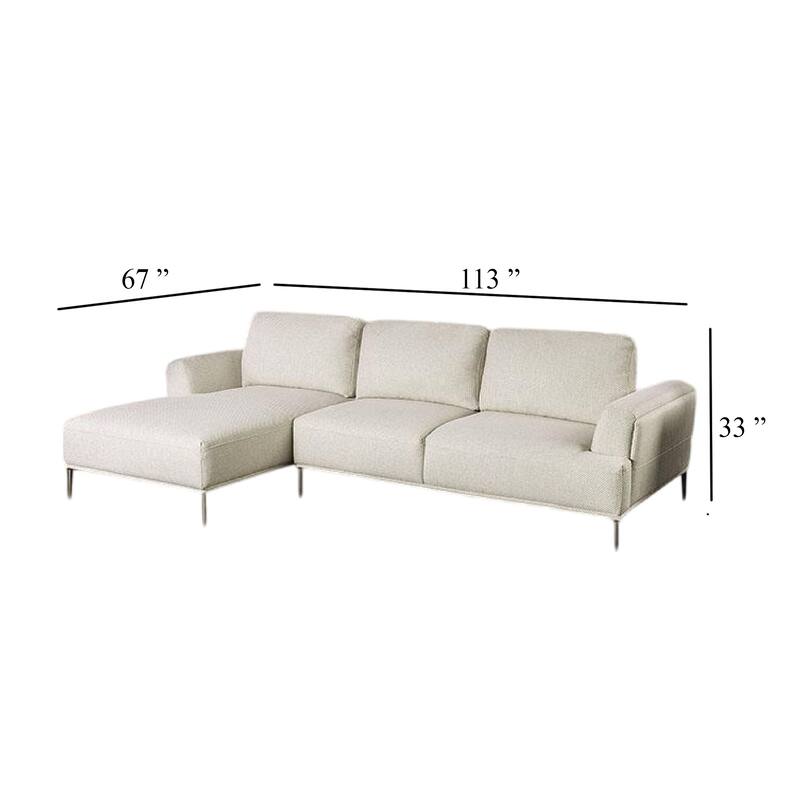 Batty L Sectional Chaise Sofa, Beige Chenille, 113 Inch, Adjustable