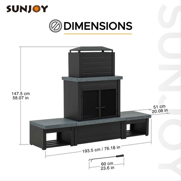 Outdoor Fireplace, Patio Wood Burning Steel Fireplace with Chimney