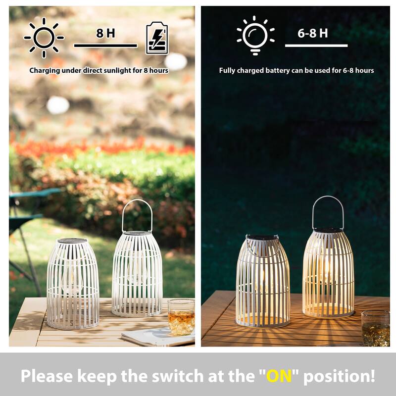 Glitzhome Set of 2 Metal Solar Powered Outdoor Hanging Lantern