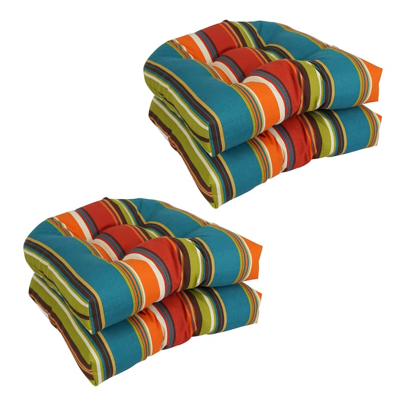 19-inch Rounded Back Tufted Indoor/Outdoor Chair Cushions (Set of 4) - 19" x 19" - Westport Teal
