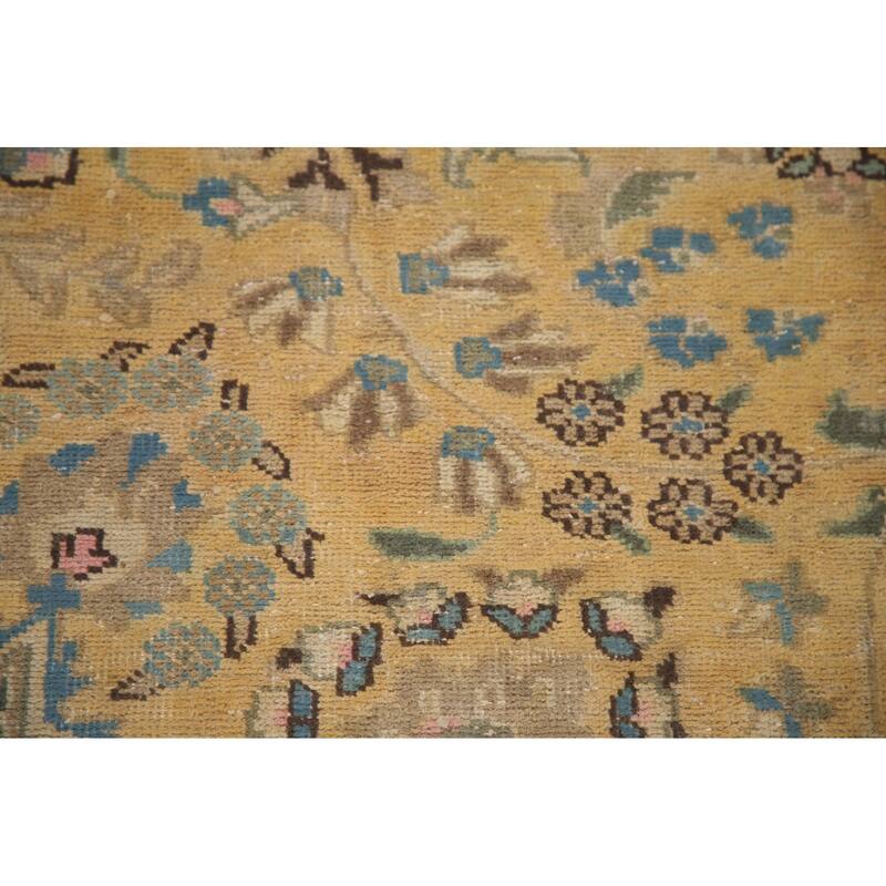 Hand Knotted Oriental 100% Wool Carpet Traditional Floral Yellow & Gold Mashad Area Rug - 12' 6'' X 9' 7''