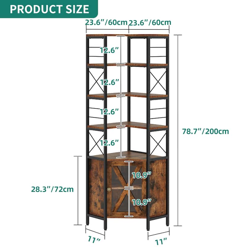 Moasis 78" Tall Corner Bookshelf Display 4 Shelves Storage Bookcase with Cabinet