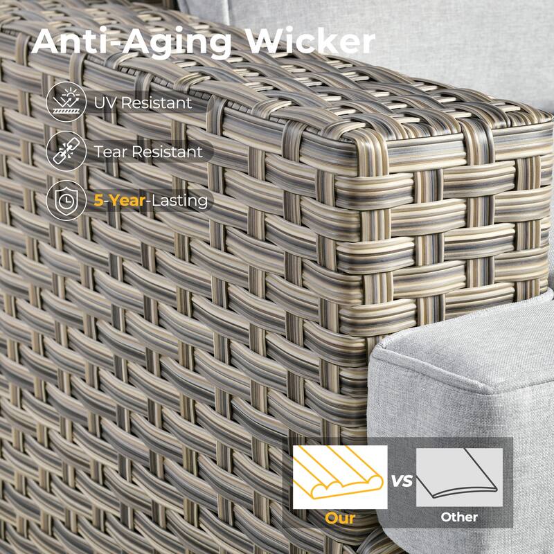 HOOOWOOO 10-piece Outdoor Wicker Wide Arm Patio Furniture Set with Fire Pit