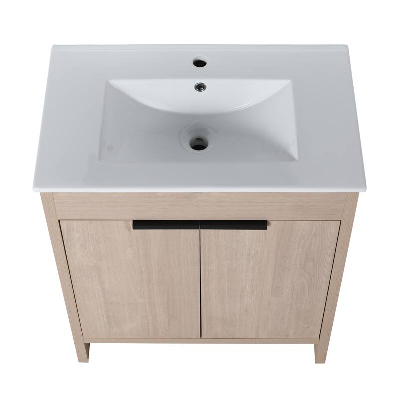 Freestanding Bathroom Vanity with Ceramic Sink, Adjustable Shelf, Soft Closing Doors & Metal Handles - 30in L Plywood