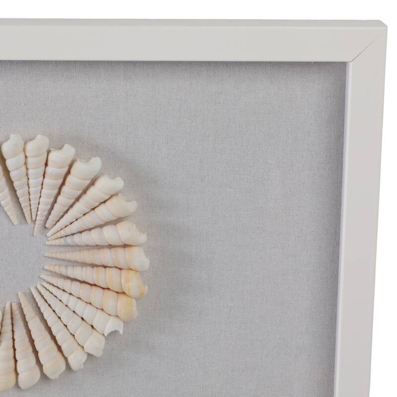 Shell Wood Frame Wall Art Textured Design Home Office - 40" White