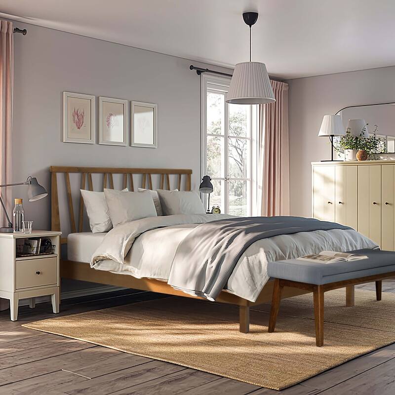Wood Platform Bed Frame with Headboard - Old World Charm Bed Set - Modern Bedroom Furniture