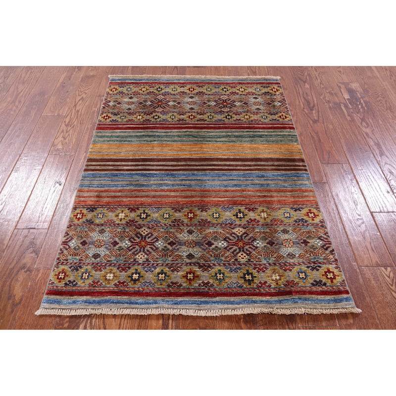 Golden Nile Khorjin Persian Gabbeh Hand Knotted Wool Rug - 3' 4" X 4' 9"