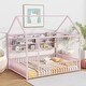 preview thumbnail 23 of 31, Full Size Metal Bed House Bed Frame with Fence and Shelves Pink