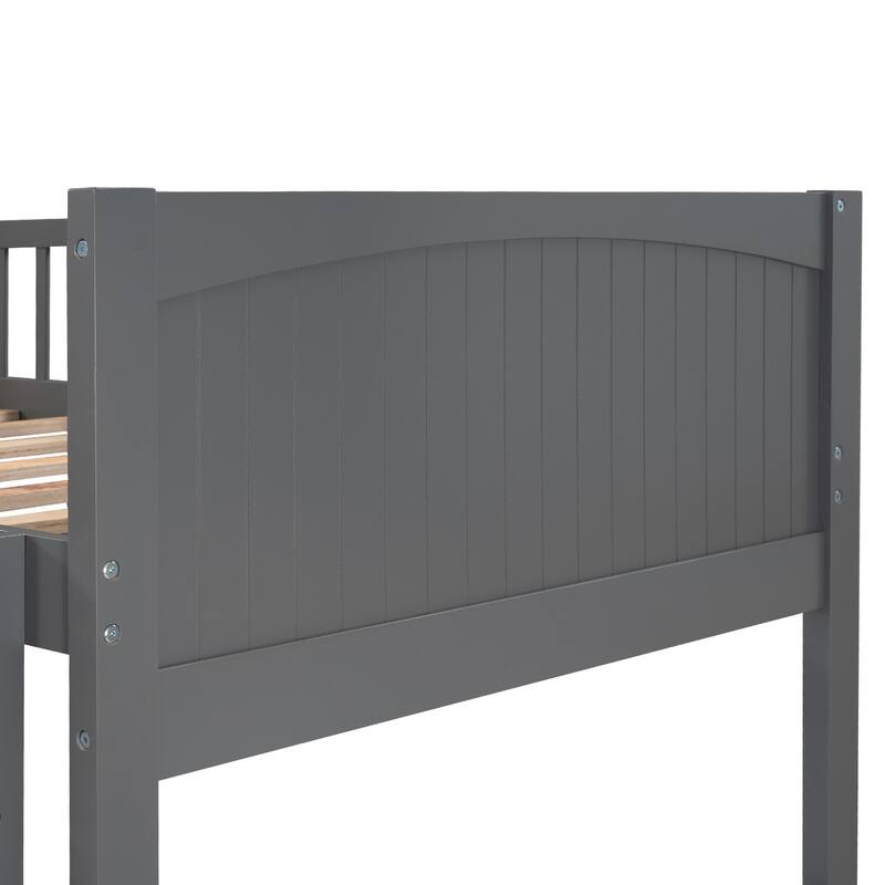 Gray Triple Bunk Bed with Loft and Integrated Drawers, Maximizing Sleeping Capacity