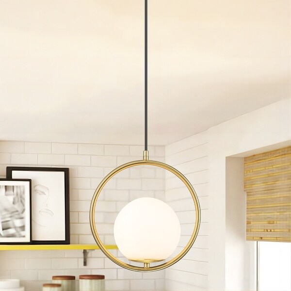 Rennnsan 1 Light Modern Gold Frosted Opal Glass Globe Bubble Pendant Kitchen Island Lighting 9.84 in. W x 90 in. H Size 9.84 W x 90 H Gold 1006072