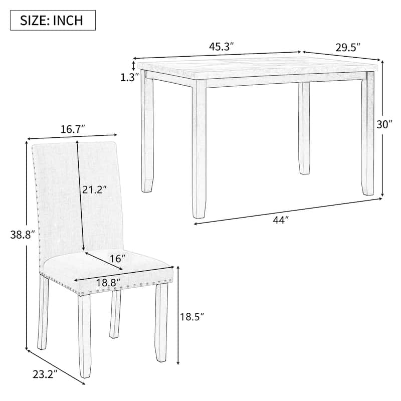5-Piece Dining Table Set for 4, Marble Dining Table with 4 Upholstered Chairs