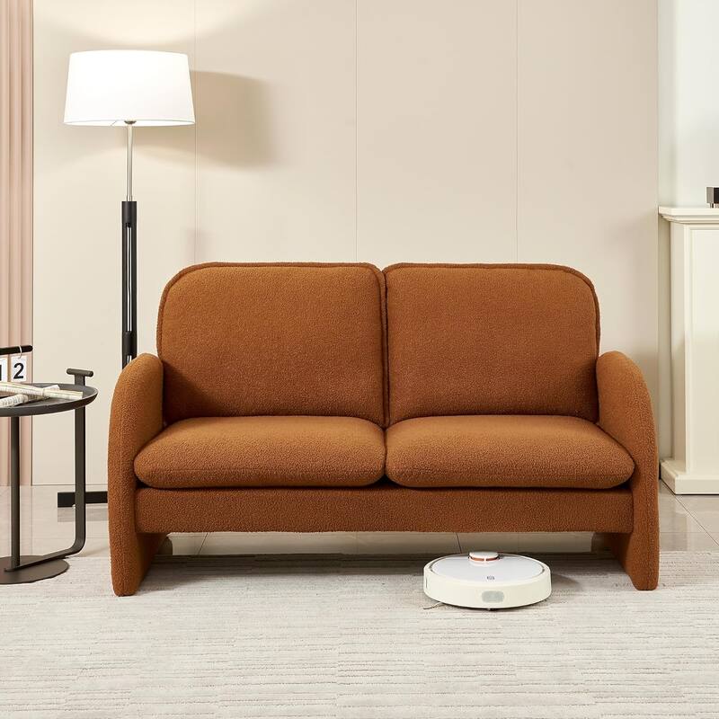 59" Lambswool Fabric Upholstered Loveseat Sofa with High Back & Toss Pillows 2 Seater Leisure Couch ,Tool-Free Assembly