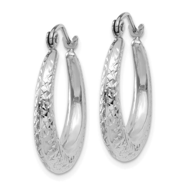 Curata 14k White Gold 22x5mm Fully Diamond-cut Graduated Hoop Earrings