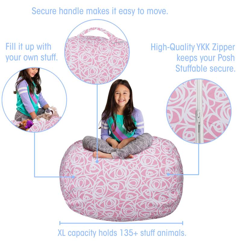 Kids Bean Bag Chair Cover Stuffed Animal Storage or Toy Organizer