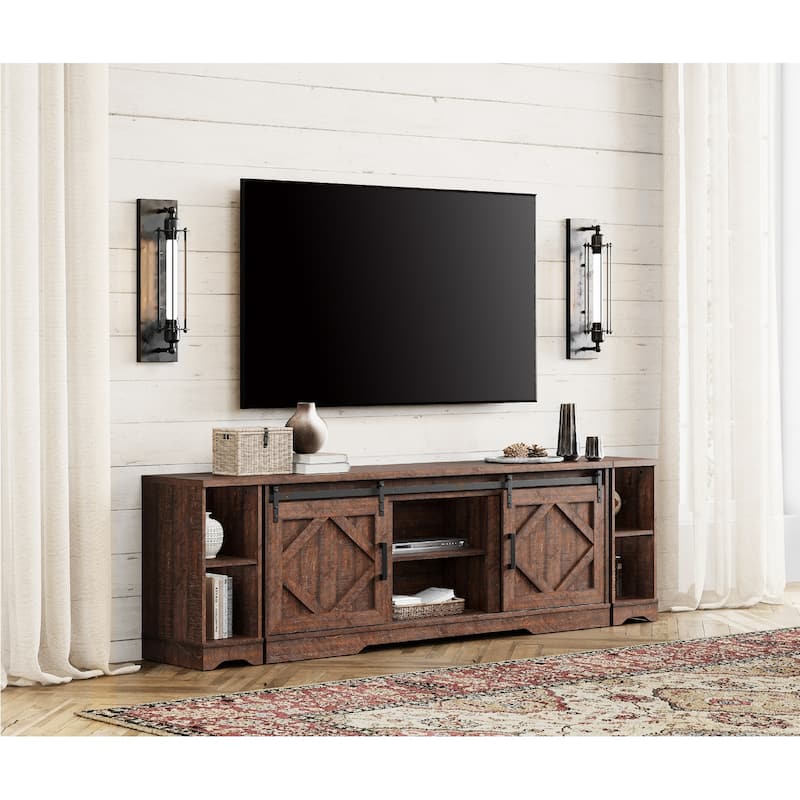 Farmhouse TV Stand Modern Sliding Barn Door Entertainment Center