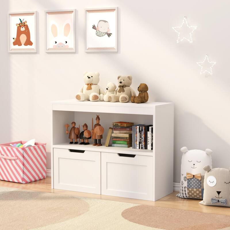 Anmytek White Storage Cabinet with Doors and Shelf Toy Organizer for Playroom and Bedroom - White