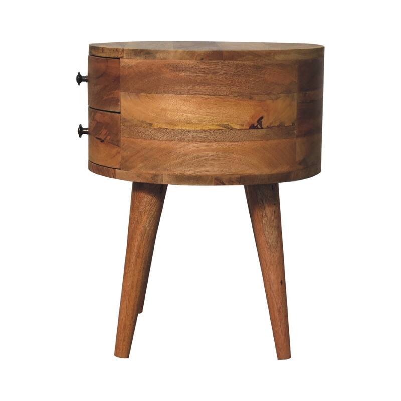 HomeRoots 20" Natural Solid Wood Round Two Drawer Nightstand