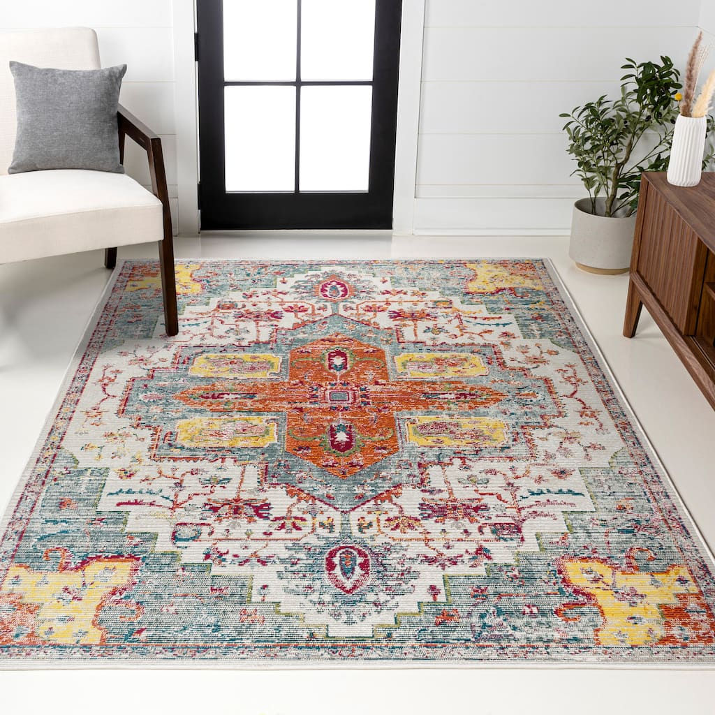 Andalus Vintage Medallion Coral/Blue/Multi Area Rug