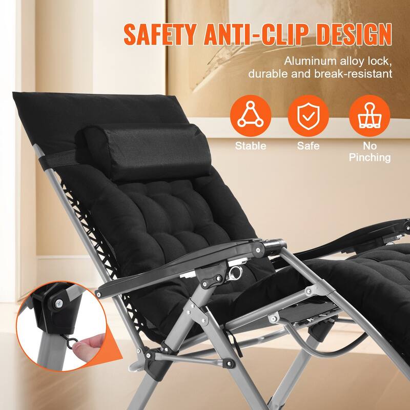 33 Inch Zero Gravity Recliner Lounge Chair with Steel Tube Frame and Thick Cushioned Pad - 34.05 x 32.48 x 43.7 in