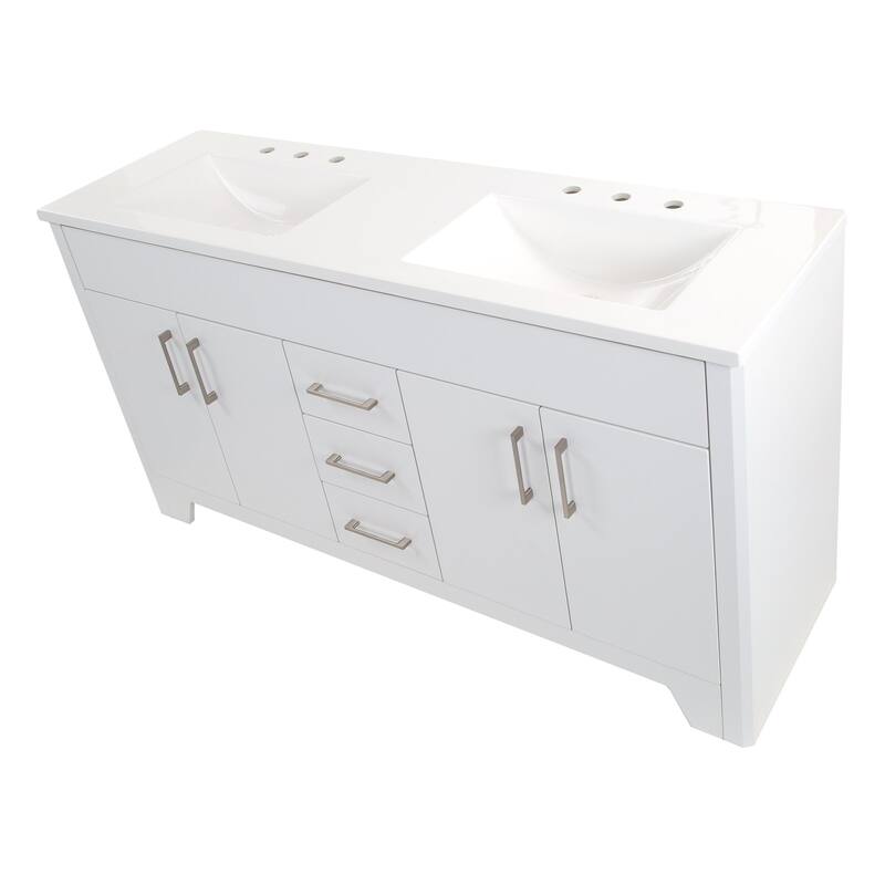 Spring Mill Cabinets Salil 60" Double-Sink Vanity With 2 Cabinets, 3 Drawers, and White Sink Top