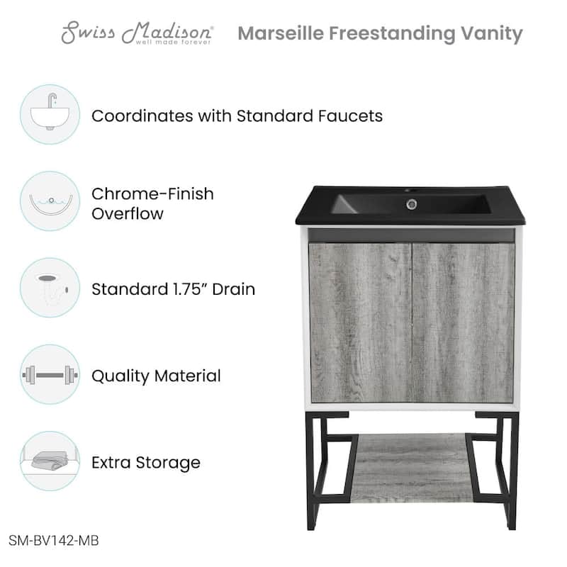 Swiss Madison SM-BV142MB Marseille 24" Free Standing Single Basin