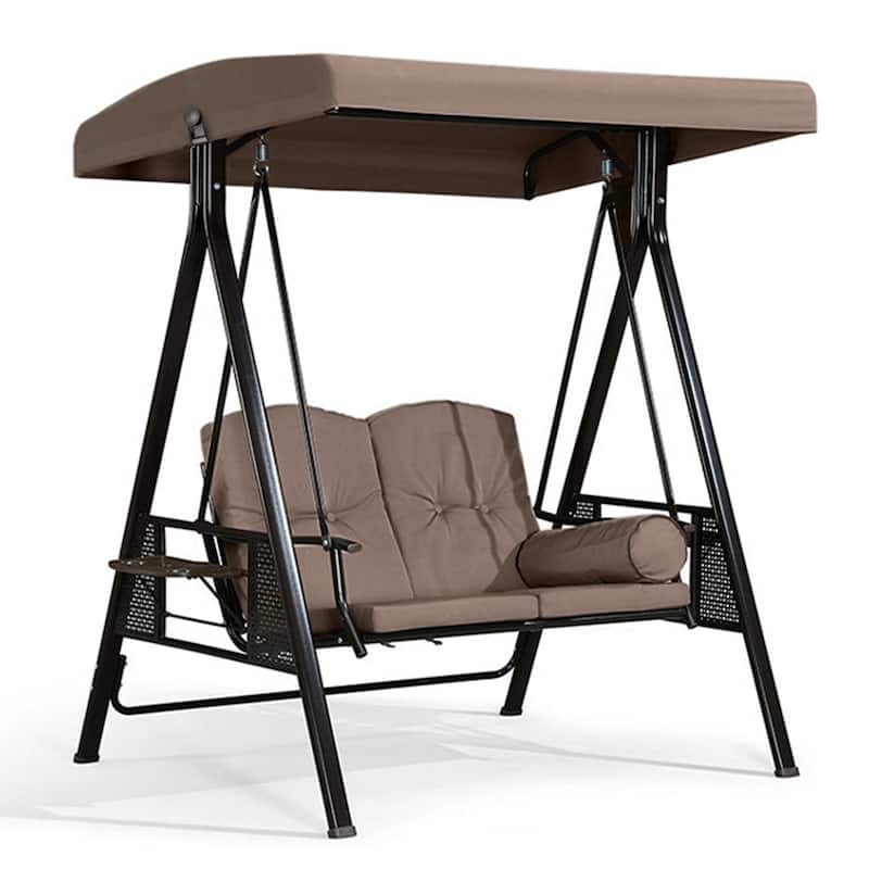 PURPLE LEAF Deluxe Outdoor Patio Porch Swing with Weather Resistant Steel Frame, Cushions and Pillow Included