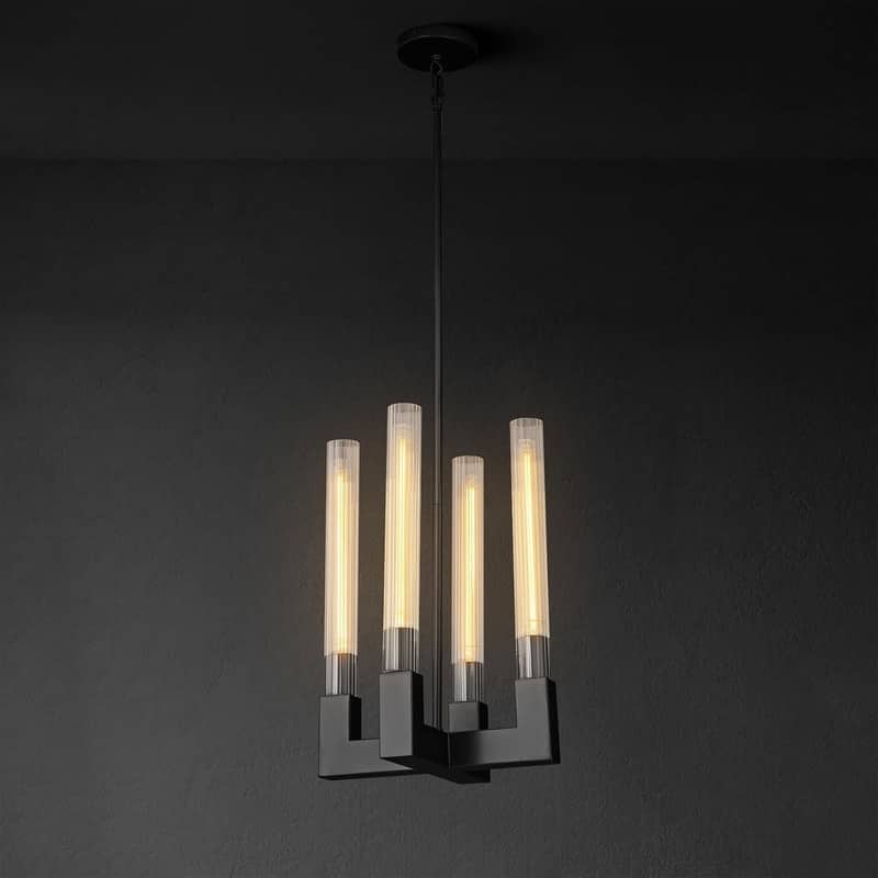 KAYLA 12-Light Candlestick Chandelier, Modern Chandelier with Glass Shade, Retangular Luxurious Ceiling Pendant Light - black - 12.6in