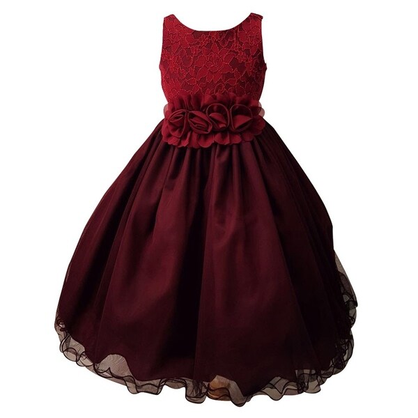 Shop Little Girls Burgundy Lace Rosette Sash Overlaid Flower Girl Dress