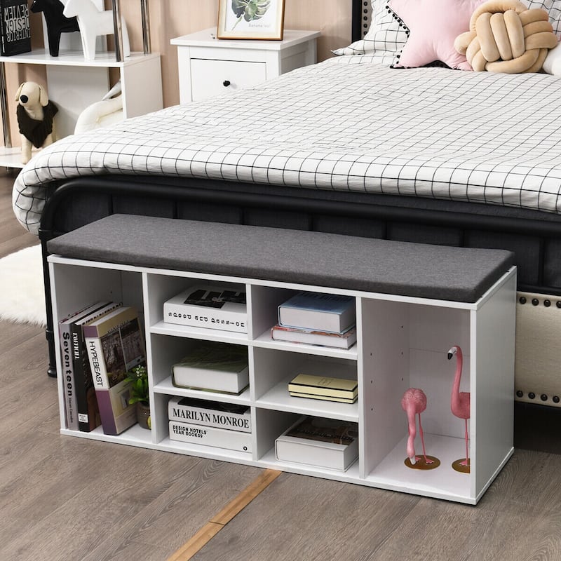 Gymax Entryway Padded Shoe Storage Bench 10-Cube Organizer Bench - 41'' x 12'' x 19''