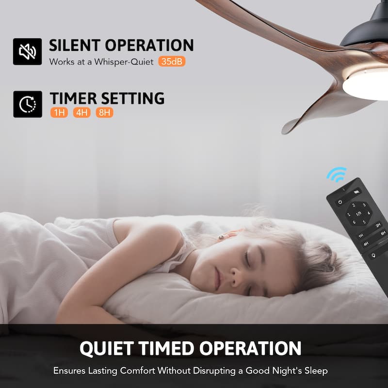 52" Outdoor Wet-Rated Waterproof LED Ceiling Fan with Dimmable Light and Remote Control