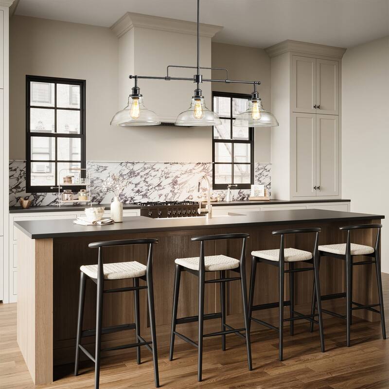 1/3-Light Industrial Modern Black Linear Clear Glass Pendant Light