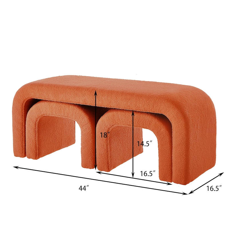 Set of 3 U-Shaped Bench,Sectional Ottoman Bench, Upholstered Ottoman Footrest Stool