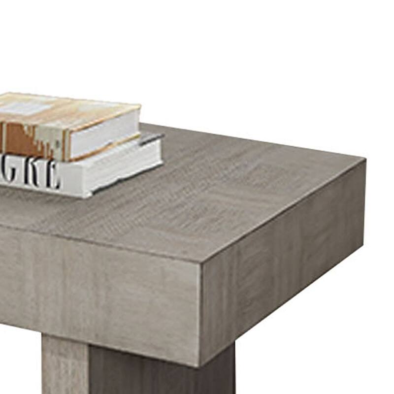 Lezy Coffee Table, 52 Inch, Gray Oak Wood Top, Double Pedestal Base