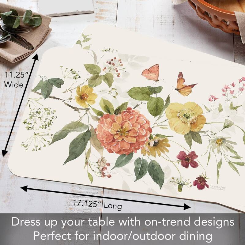 Blessed by Nature 4 Pack Reversible Easy Care Flexible Plastic Placemats Made in The USA BPA Free PVC Free Easily Wipes Clean