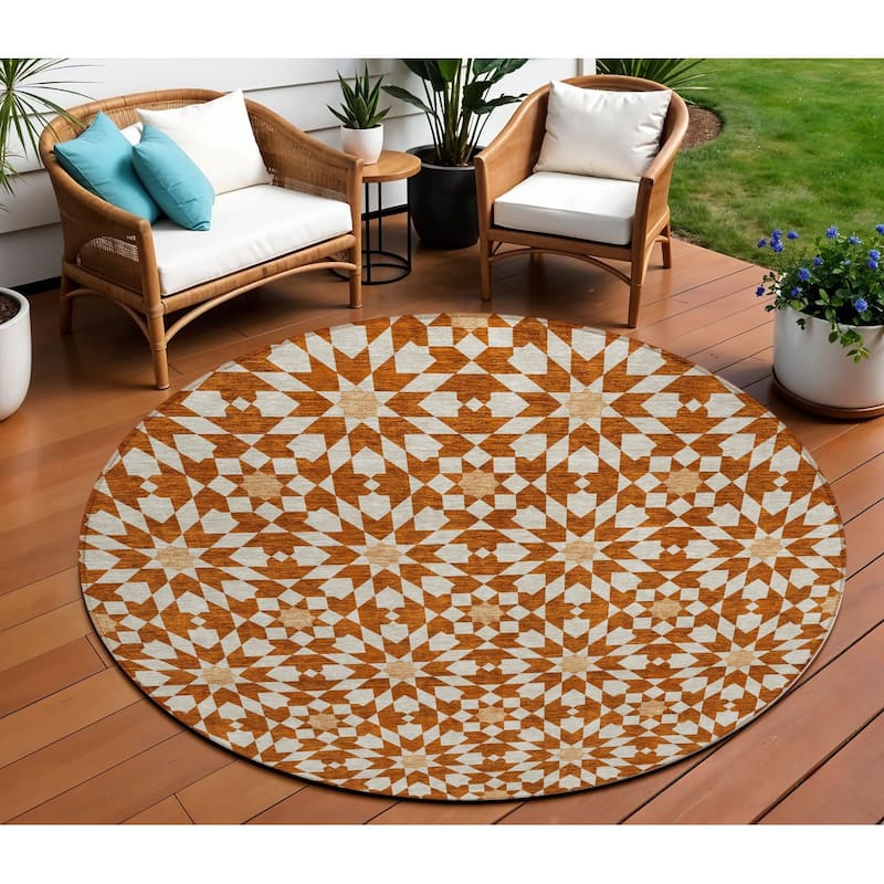 HomeRoots Floral Medallion Transitional Rectangle Outdoor Rug - 8' Round