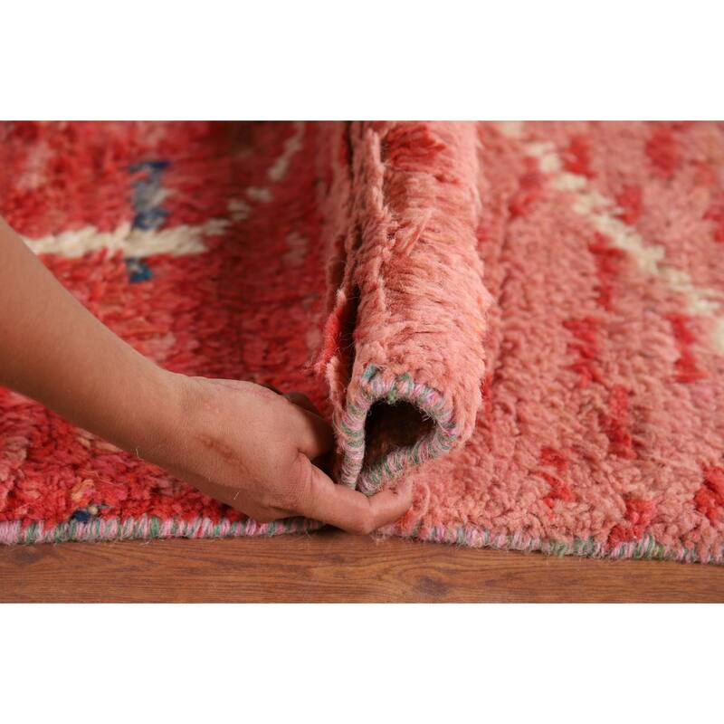 Plush Moroccan Oriental Area Rug Hand-Knotted Geometric Wool Carpet - 9'1" x 12'9"