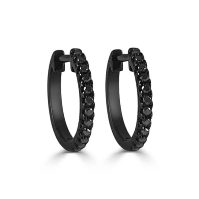 Joelle Collection Diamond Huggie Earring - 14K Gold Earrings 1/10 CTTW U-Shaped Hoops With Certified Diamonds - Black