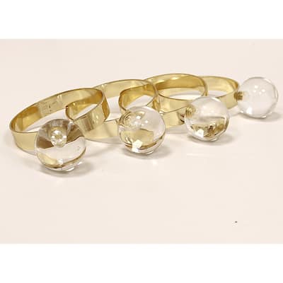 S/4 Napkin Rings Gold with Clear Ball Detail - 2"