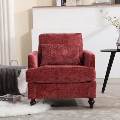 Armchair Sofa, Wine Red Chenille Accent Chair Mid Century Club Chair