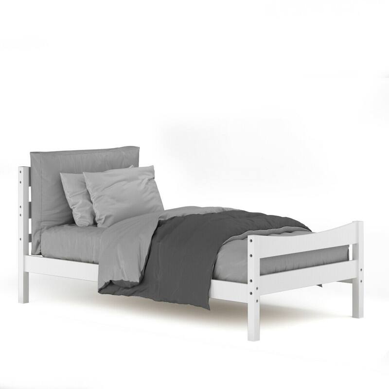 Pine Wood Twin Size Platform Bed Frame with Slat Support and Headboard-Footboard