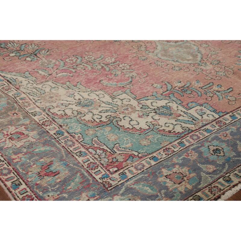Distressed Tabriz Vintage Persian Area Rug Handmade Wool Carpet - 6'8" x 9'10"