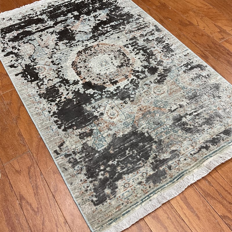 HERAT ORIENTAL Turkish Modern Erased Design Wool & Silk Rug - 2' x 2'11"