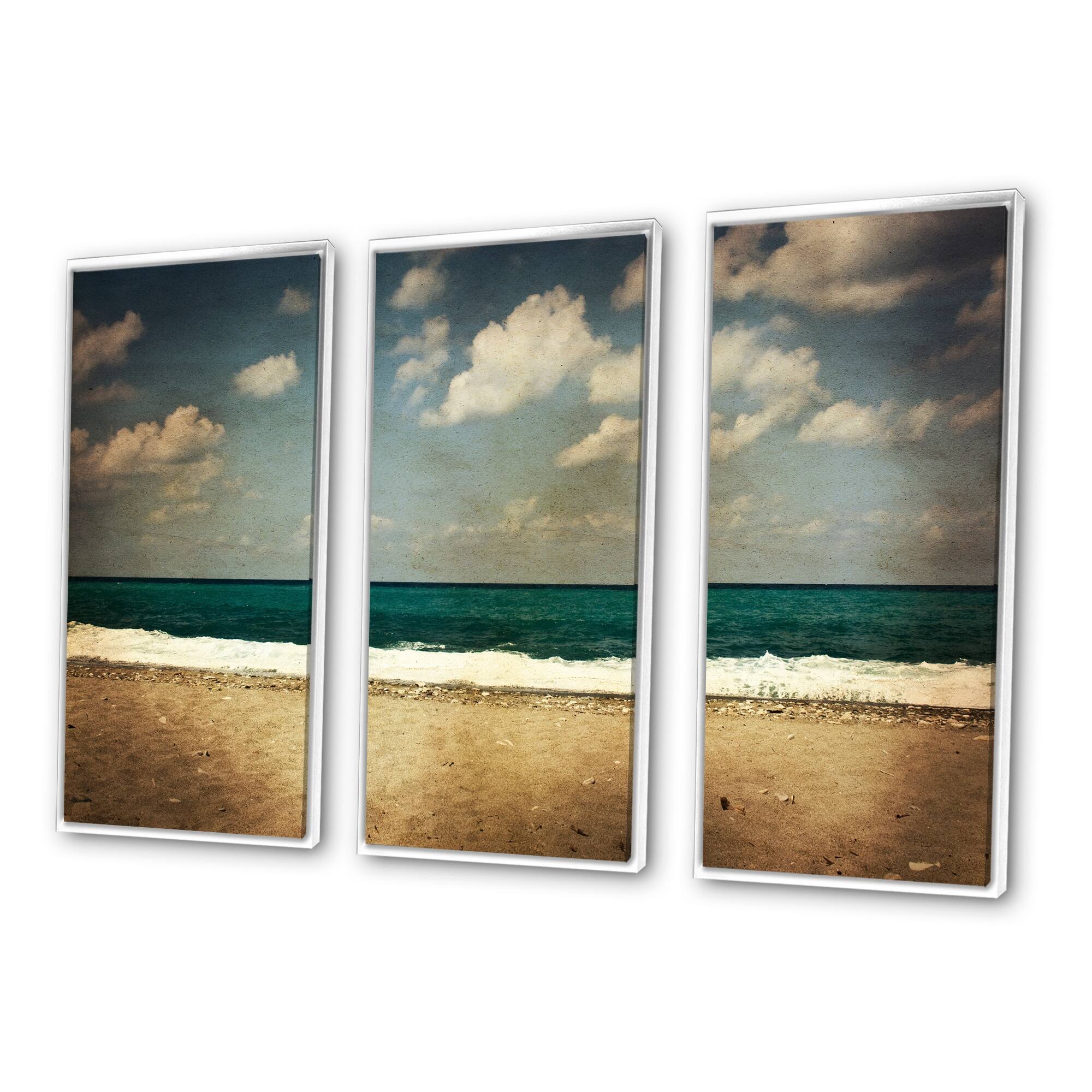 Designart "Vintage Beach with Heavy Clouds" Sea & Shore Framed Art Set