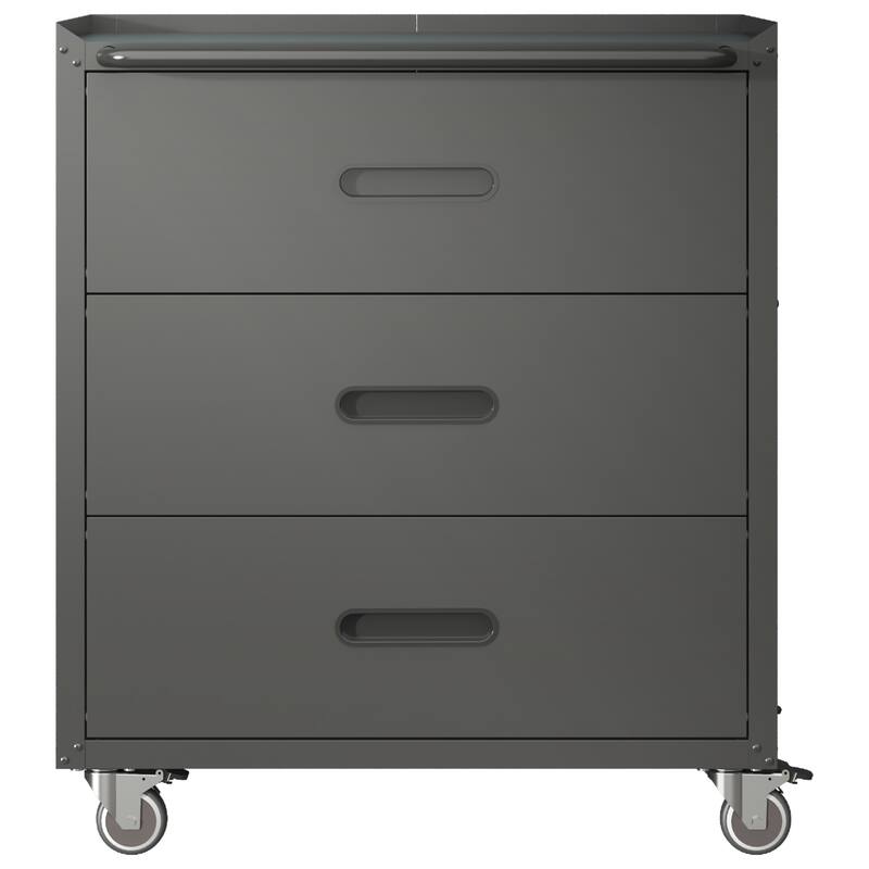 Black and Grey Steel Storage Cabinet with Raised Top and Smooth Sliding Drawers for Garage - 29.53"W x 16.54"D x 34.65"H