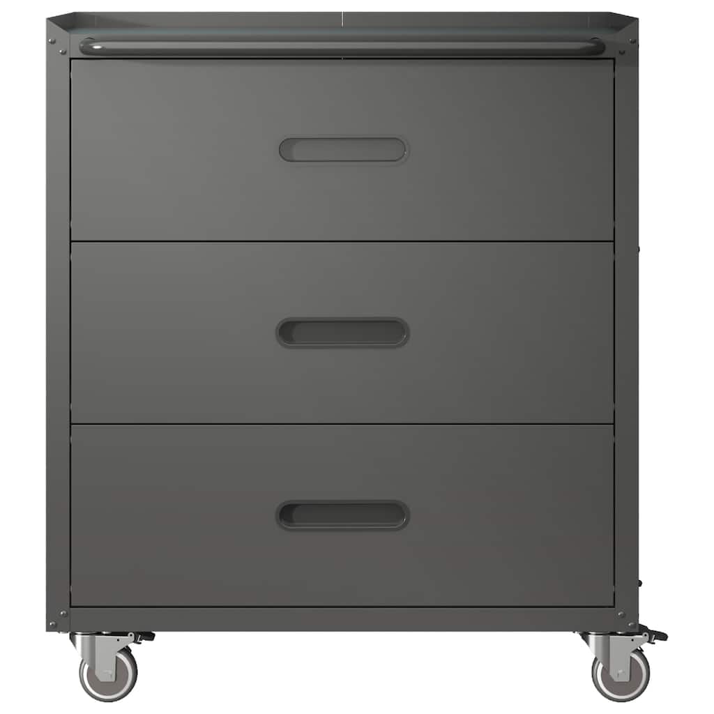 Black and Grey Steel Storage Cabinet with Raised Top and Smooth Sliding Drawers for Garage - 29.53"W x 16.54"D x 34.65"H