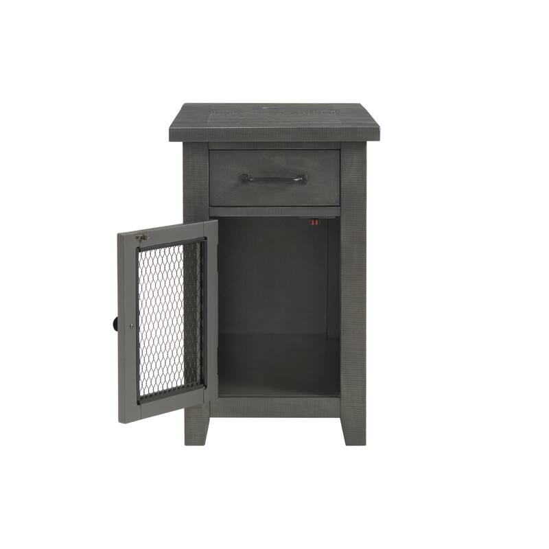 Rustic Solid Wood Chairside End Table with Hidden Charging Station