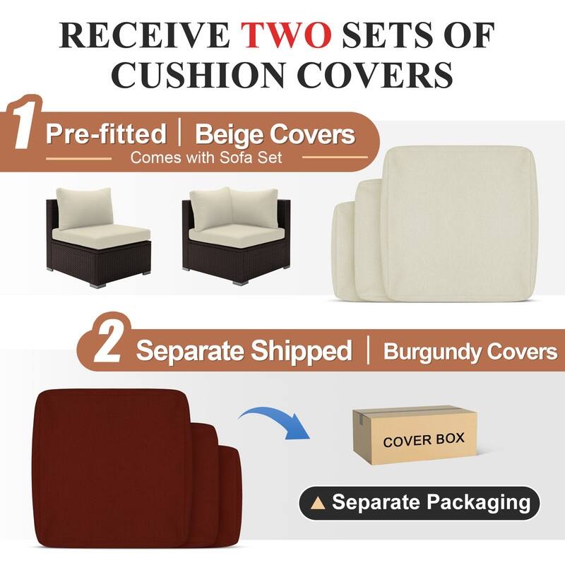 FINCATI Outdoor 7-piece Extra Large High Back Patio Furniture Set with Propane Gas Fire Pit Table, Conversation Wicker Couch Set