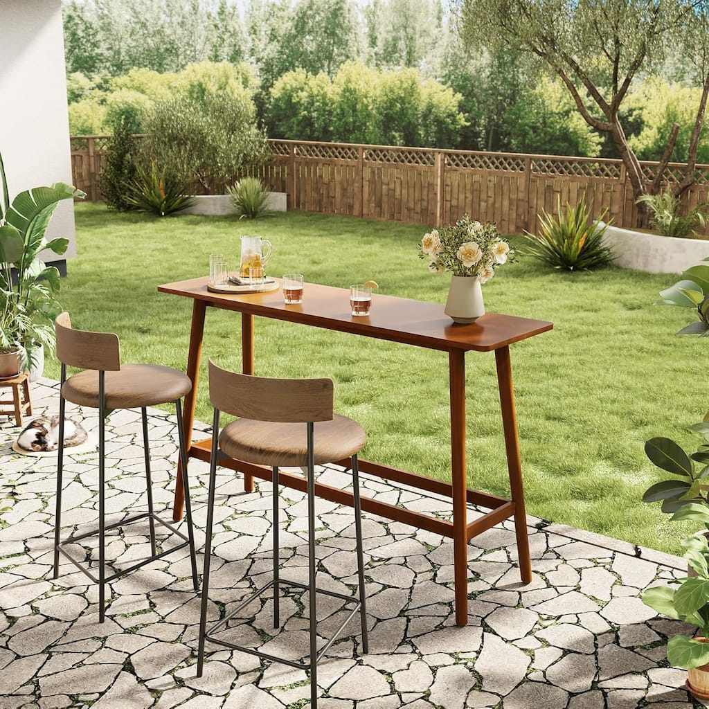 63" Bar Height Pub Table, Rectangular High Top Kitchen Dining Table with Solid Wood Legs