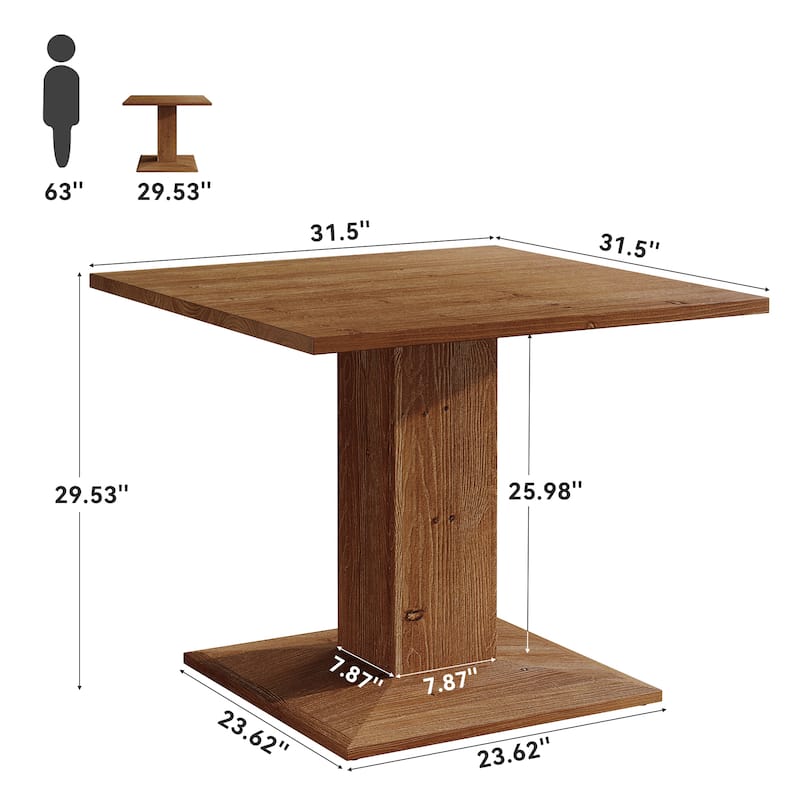 Solid Wood Square Dining Table, Small Kitchen Table for Dining Room, Living Room, Kitchen