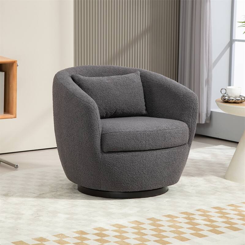 Upholstered Swivel Barrel Armchair with Storage and Metal Base